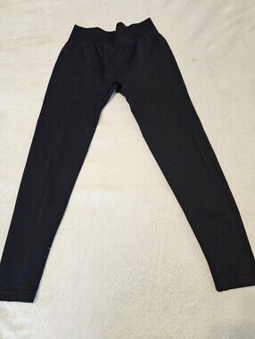 OQQ Womens Seamless Ribbed Workout Bottoms Size L Black Gym Athleisure Yoga Euc